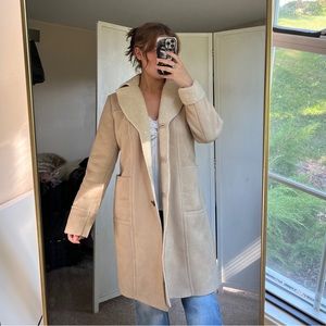 90s vegan suede Gap longline faux sherpa button down jacket